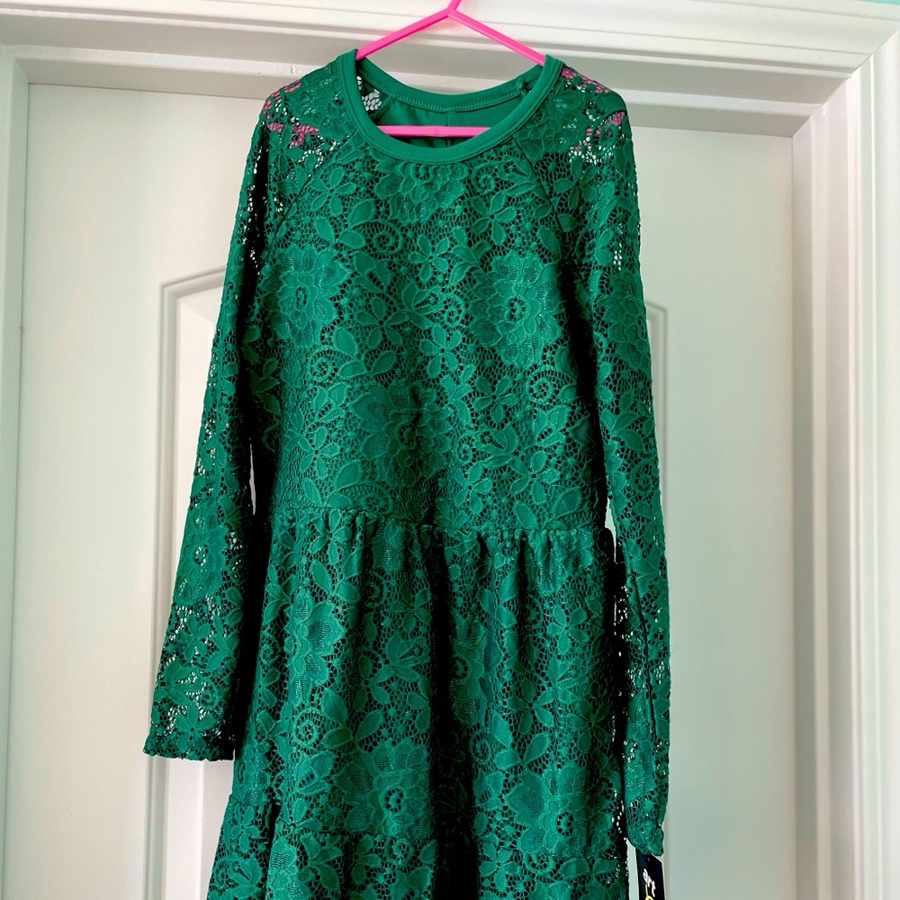 NWT Art Class Girls Holiday Dress green lace size 10/12